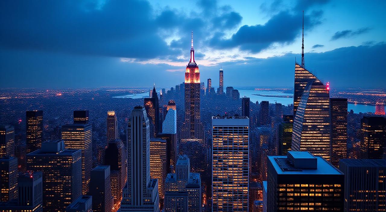 Luxury panoramic view of New York City skyline at dusk
